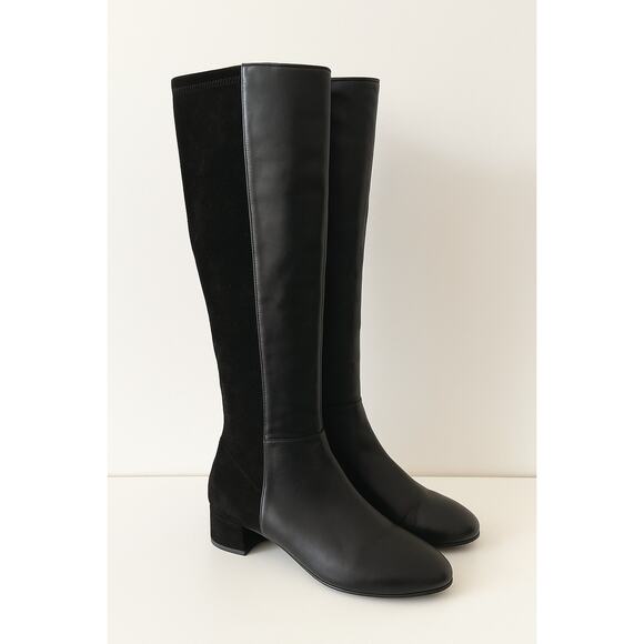 Stuart Weitzman Leather Suede Pull On Riding Boots Black 8.5